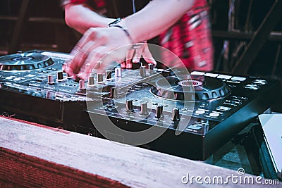 Party DJ Turntables Mixer Music entertainment Event Pub Stock Photo