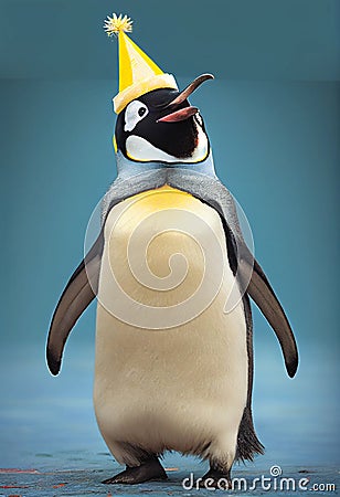 Party Emperor Penguin wearing hat Stock Photo