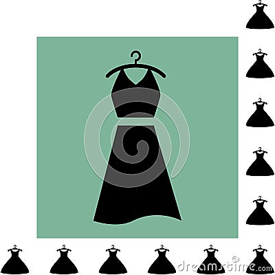 Party Fashion Dress Icon or Silhouette with Clothes Hanger Isolated Vector Illustration