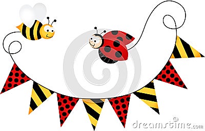 Party Flag Ladybird and Bee Vector Illustration