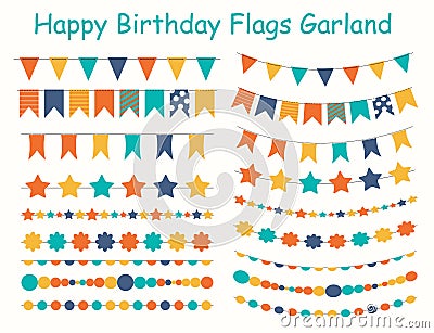 Party Flags, Buntings, Brushes for Creating a Party Invitation or Card. Vector Illustration Vector Illustration