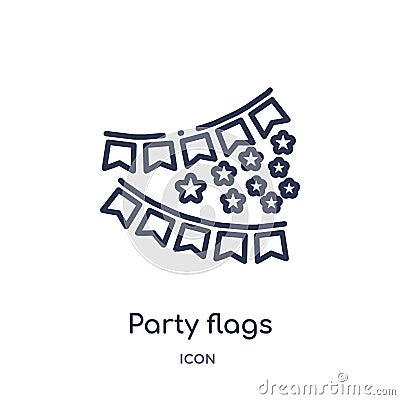 Party flags icon from party outline collection. Thin line party flags icon isolated on white background Vector Illustration