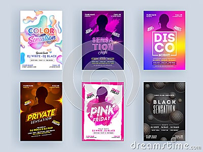 Party Flyer Design of Disco Night, Pink Friday and Sensation Party like as Color, Private Stock Photo
