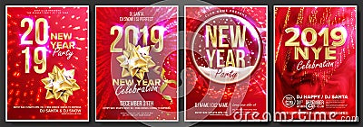 2019 Party Flyer Poster Set Vector. Night Club Celebration. Musical Concert Banner. Happy New Year. Celebration Template Vector Illustration