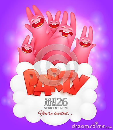 Party flyer template with dancing pink rabbits Cartoon Illustration