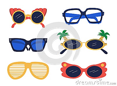 Party glasses. Funny sunglasses hippy groovy psychedelic retro style Vector Illustration