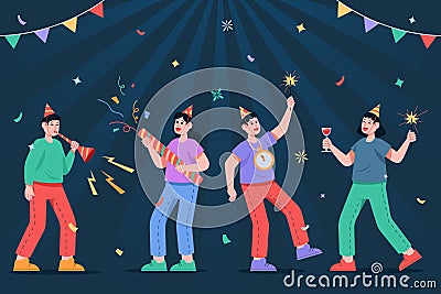 Party Goer Welcoming New Year Vector Illustration