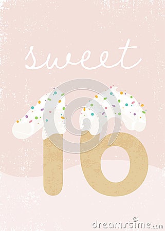 Sweet sixteen in a grunge cupcake style Vector Illustration