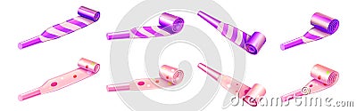 Party horn blowers with color stripes and dots Vector Illustration