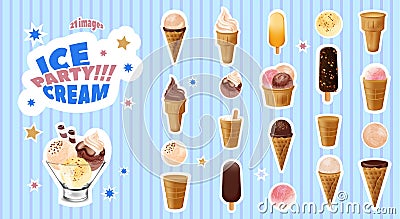 Party Ice Cream Set Vector Illustration