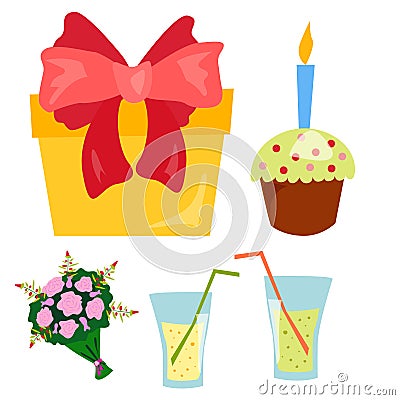 Party icons celebration happy birthday surprise decoration cocktail event anniversary vector. Vector Illustration