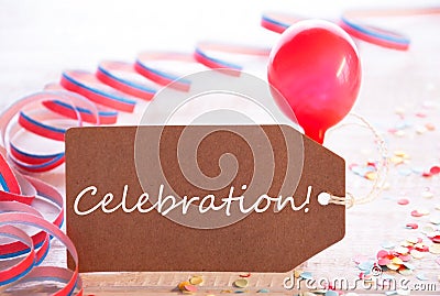 Party Label With Streamer, Balloon, Text Celebration Stock Photo