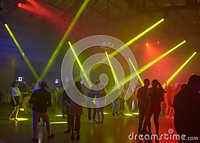 Party lights in bowling alley. Guaymallen, Argentina Editorial Stock Photo