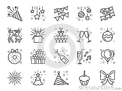 Party line icon set. Included icons as celebrate, celebration, dancing, music, congrats and more. Vector Illustration