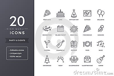 Party Line Icons Vector Illustration