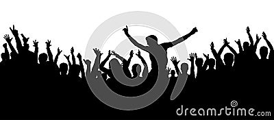 Party people, applaud. Cheerful crowd silhouette background. Fans dance concert, disco. Vector Illustration