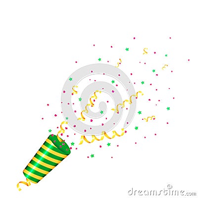 Party popper with confetti and streamer on white background Vector Illustration