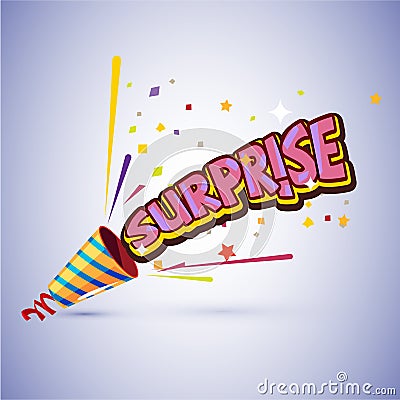 Party popper with surprise typographic design - Vector Illustration