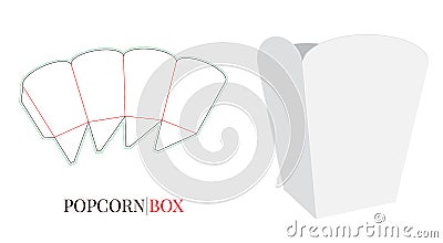 Popcorn Box Illustration. Vector with die cut layers. White, clear, blank, isolated on white background Vector Illustration