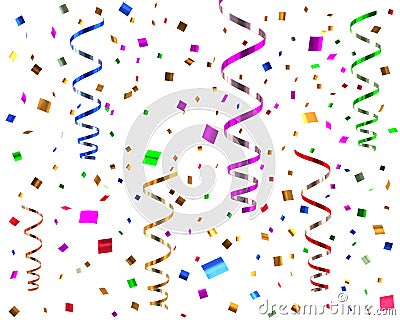 Party streamers and confetti 3d illustration Cartoon Illustration