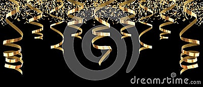 Party streamers golden gold rich luxury in black backgound - 3d rendering Stock Photo