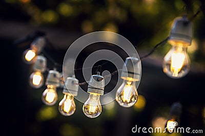 Party string lights hanging in a line Stock Photo