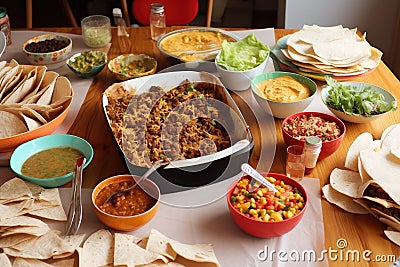 a party with tacos, burritos, and nachos as the star ingredients Stock Photo