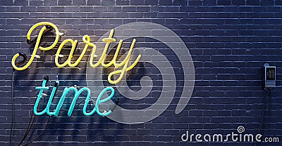 Party time sign on black brick wall background Stock Photo