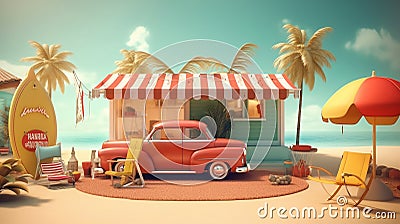 Party vacations summer holidays summertimevintage art prin. Generative AI Stock Photo