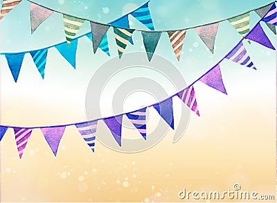Beautiful Smash the cake , generic Background with watercolour texture , party decorations, garlands. Stock Photo