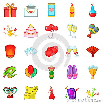 Partying icons set, cartoon style Vector Illustration