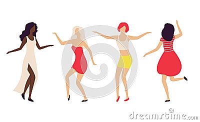 Partying Women in Nightclub, Lady Dancing Vector Vector Illustration