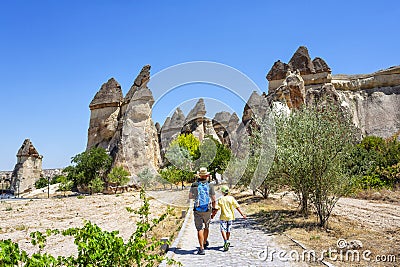 Pasabag, its famous fairy chimneys in Goreme Valley, Cappadocia Editorial Stock Photo