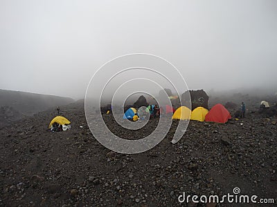 PASAR BUBRAH GROUND CAMP PARAGUNUNG MERAPI PENDAKI Stock Photo