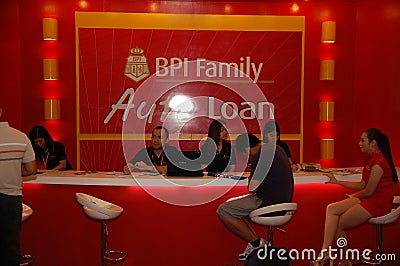 BPI Family auto loan booth at 8th Manila International Auto Show in Pasay, Philippines Editorial Stock Photo