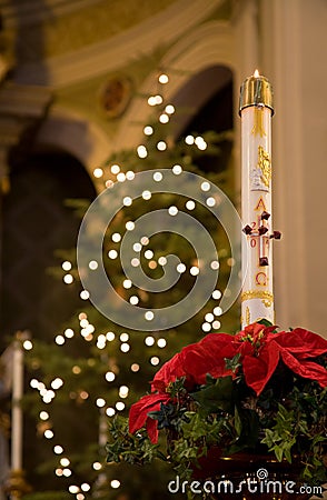 Paschal Candle at Christmas Stock Photo