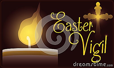 Paschal Candle Illuminating Easter Vigil Celebration, Vector Illustration Vector Illustration