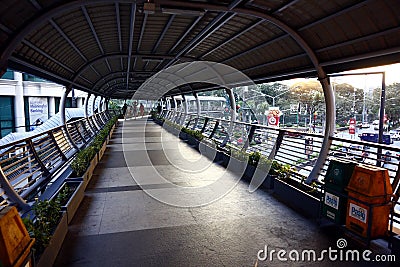 Elevated bridge or walkway along a major road in the central business district of Ortigas Center in Pasig City Editorial Stock Photo