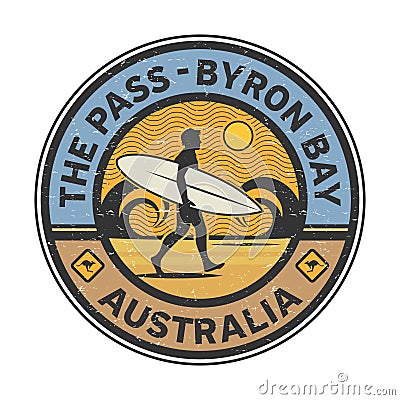 The Pass - Byron Bay, Australia - surfer sticker, stamp or sign design Vector Illustration