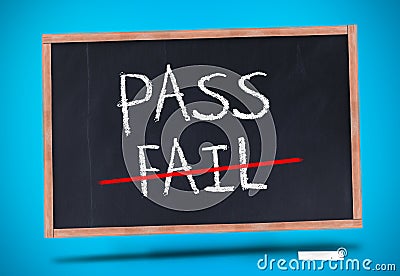 Pass and fail written on blackboard Stock Photo