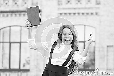 Pass test successfully. Little girl school student. School education concept. Knowledge day. Learning language. Best Stock Photo