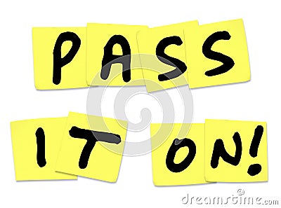 Pass It On Words Yellow Sticky Notes Spread News Stock Photo