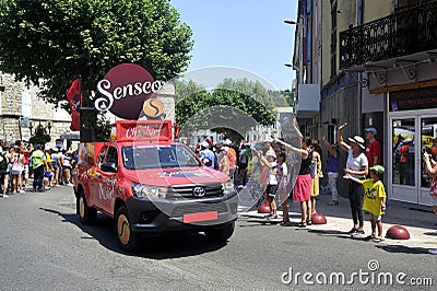 Passage of an advertising car of Senseo in the caravan of the Tour de France Editorial Stock Photo