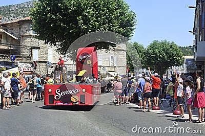 Passage of an advertising car of Senseo in the caravan of the Tour de France Editorial Stock Photo