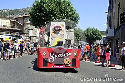 Passage of an advertising car of Senseo in the caravan of the Tour de France Editorial Stock Photo