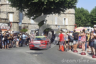 Passage of an advertising car of Skoda in the caravan of the Tour de France Editorial Stock Photo