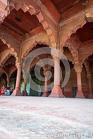 Interior of the Diwan-i-Aam in the Red Fort, Old Delhi Editorial Stock Photo