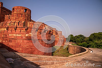 Outer wall fortifications the Red Fort, Agra Editorial Stock Photo