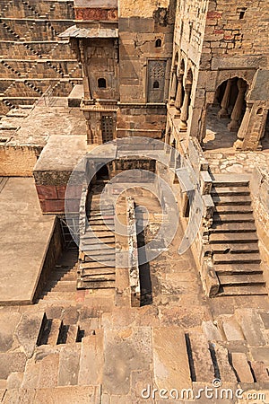 Pavillion in the Chand Baori step-well, Abhaneri, Rajasthan, India Editorial Stock Photo