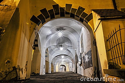 Passage in Kromeriz, Czech, night Stock Photo